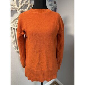 Burnt Orange Womens Winter Sweater Small Round Neck Long Sleeve Side Slits Insid